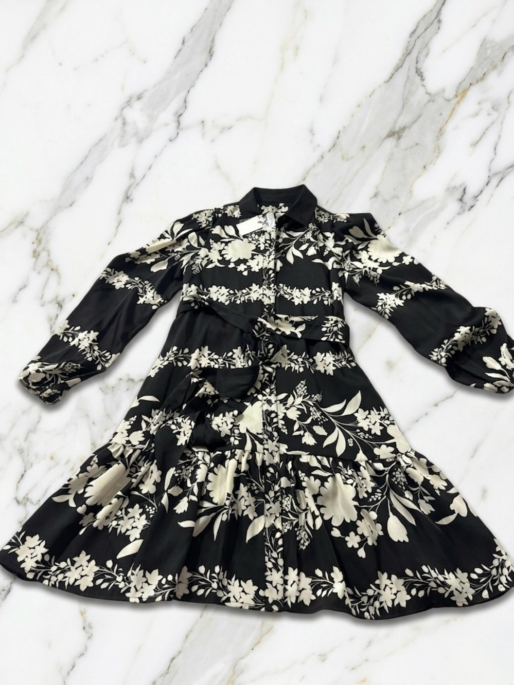 Anna Klein Women's Floral Tiered-Hem Shirtdress - Picture 2 of 6